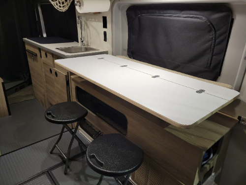 A versatile lift-up table designed for 2020-2022 Winnebago SOLIS Class B RVs, featuring a 3/4